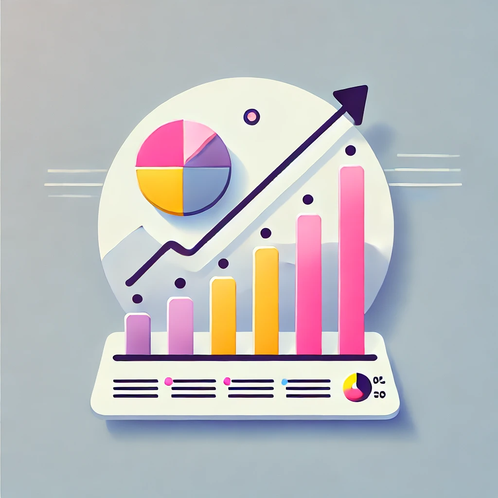 Simple and clean graphic illustrating how to boost sales team performance quickly, featuring a bar chart, pie chart, and upward arrow in vibrant colors.