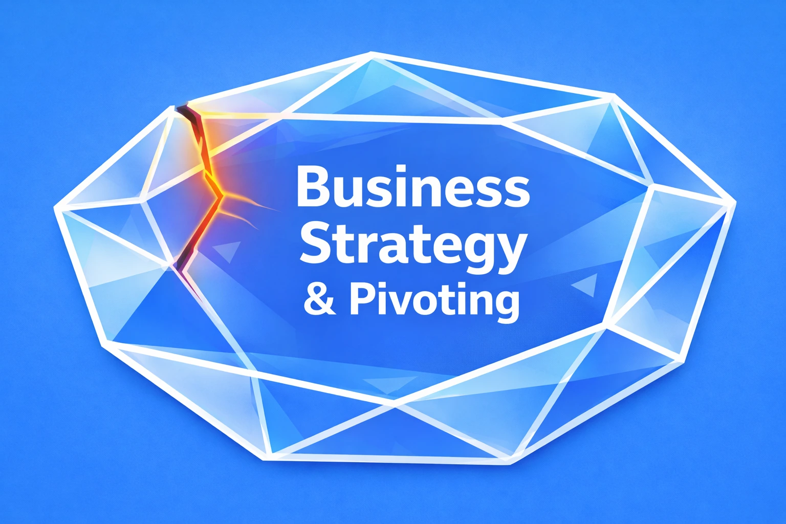 Faceted blue diamond with visible cracks forming along one edge, representing business strategy and pivoting breakdown when ideas move into execution before validation in scaling companies.