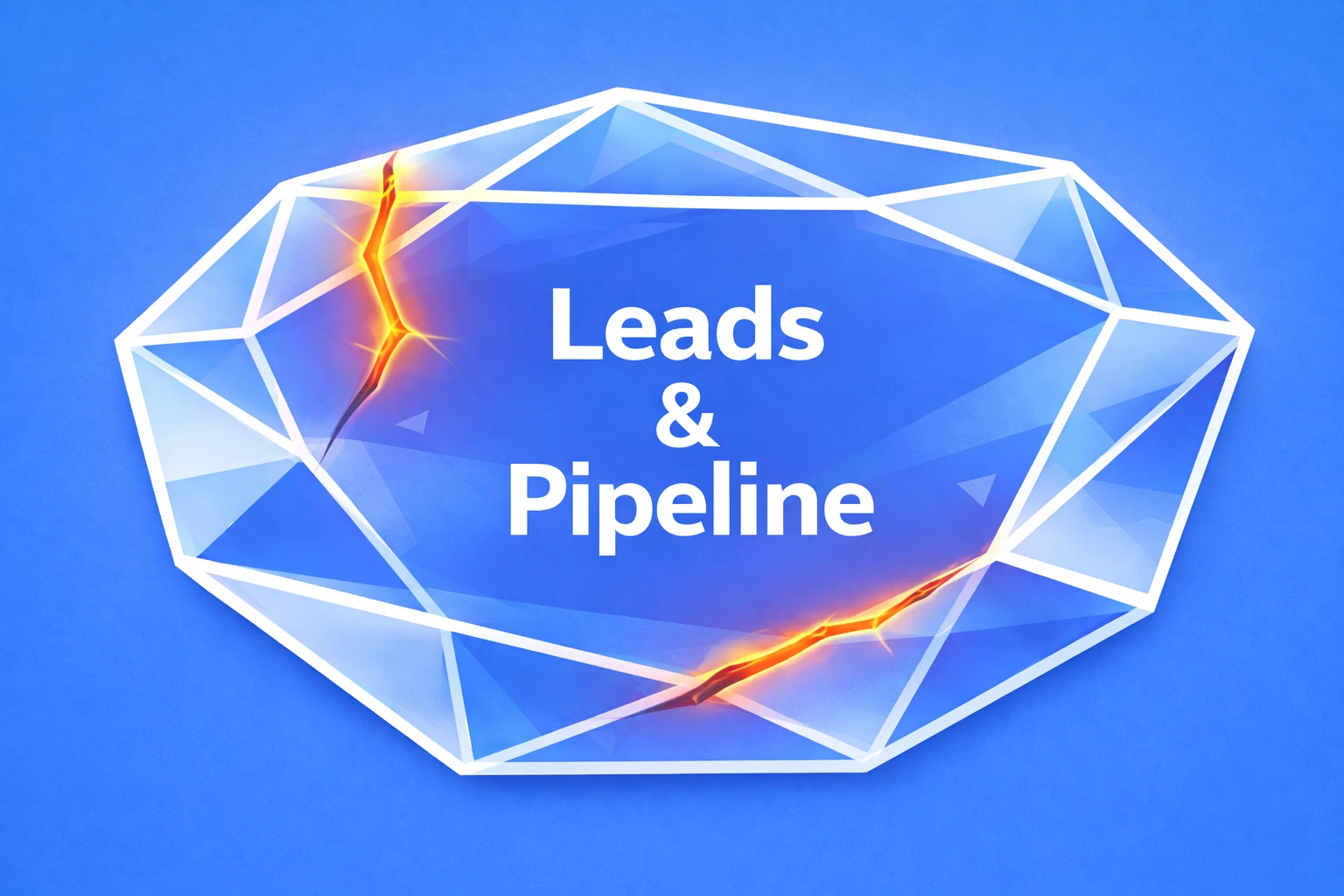 Faceted blue diamond with multiple visible cracks, representing leads and pipeline breakdown as funnel rigor erodes and revenue signals become unreliable in scaling businesses.