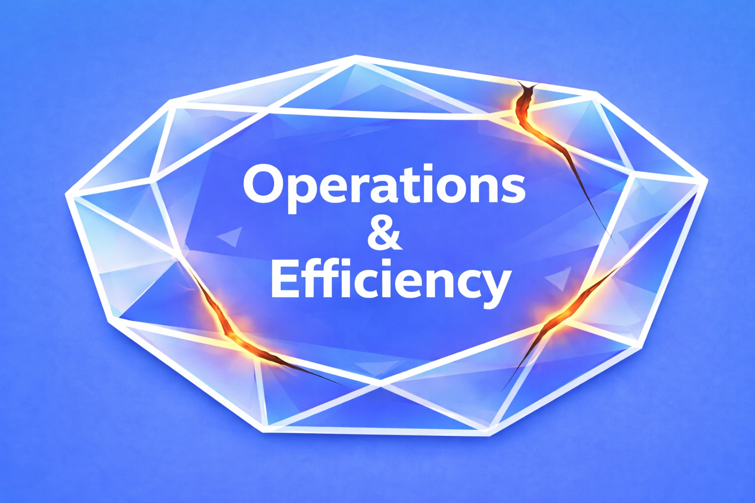 Faceted blue diamond fractured by deep cracks, representing operations and efficiency breakdown caused by decisions that do not fully land and create operational debt.